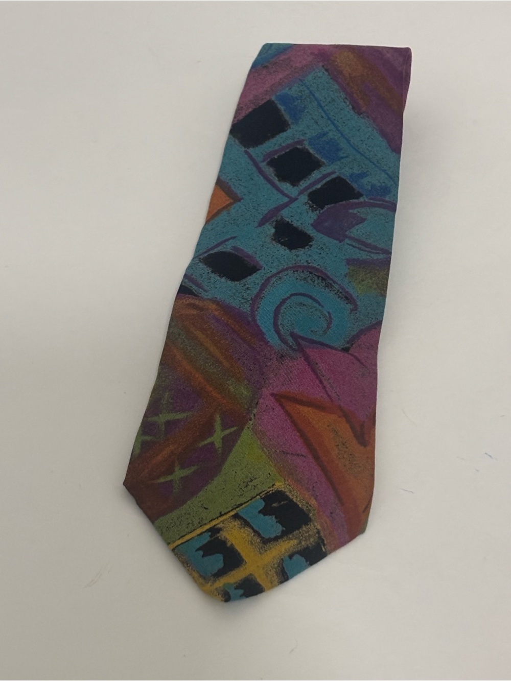 Vintage Abstract Multicolor Men's Tie with Teal and Purple Accents